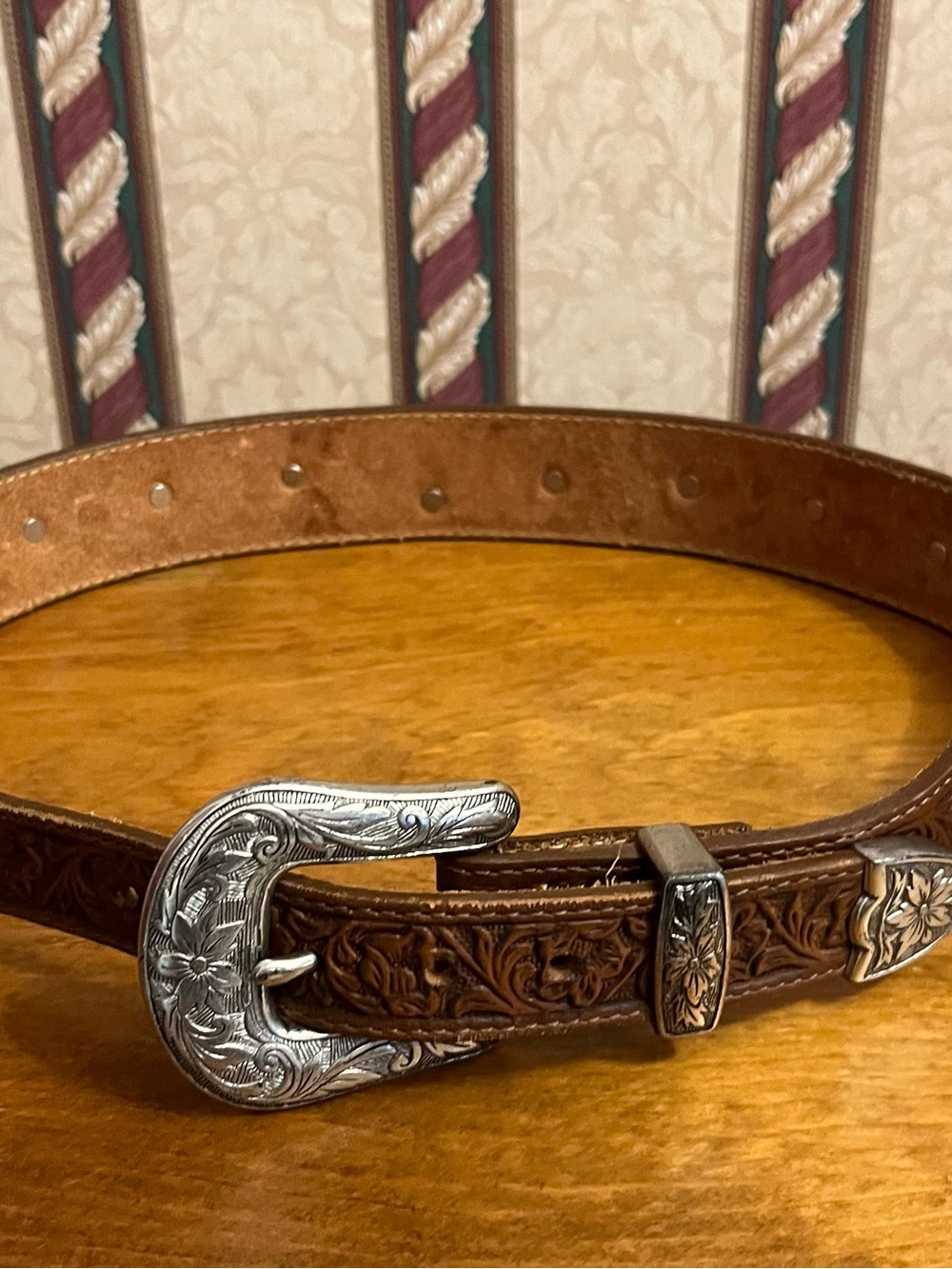 Vtg Leather Hand Tooled Western Concho Belt from Billy Belts California - Picture 2 of 4
